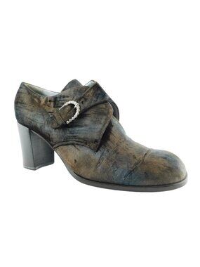MAGLI BRUNO MAGLI Crystal Buckle Brown Velvet Block Heel Ankle Boots 41
